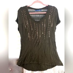 Olive Green Tee with Gold Studded Design